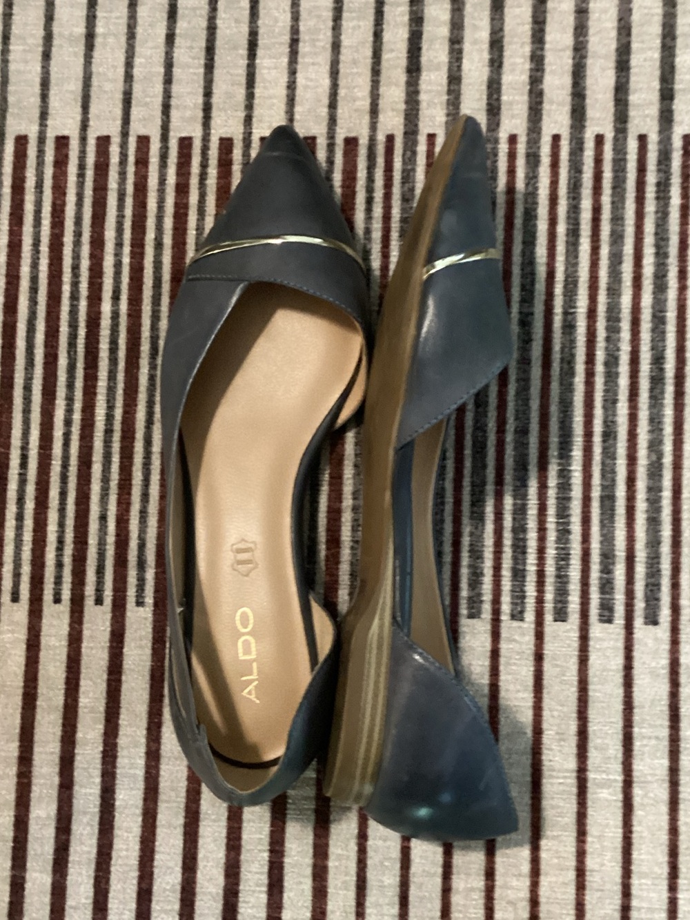 Aldo Navy Pointed D'Orsay Flats with Gold Trim